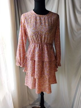 Mia Chica Pink Floral Tiered Long-Sleeve Dress